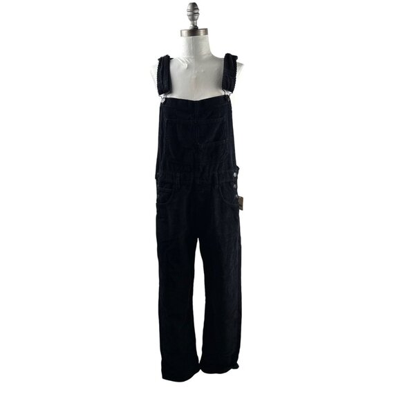 Free People Women's WTF Ziggy Black Corduroy Jumpsuit CoverallSize L